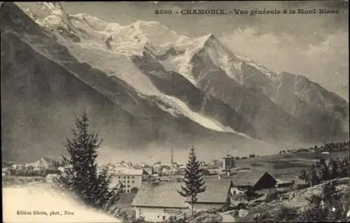 Ak Chamonix Mont Blanc Haute Savoie, Vue generale, Mont Blanc