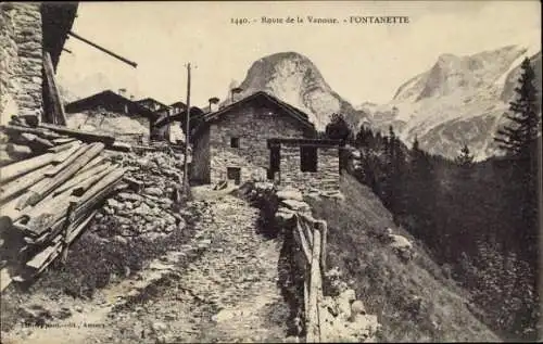 Ak Fontanette en Savoie, Route de la Vanoise, Berghütte