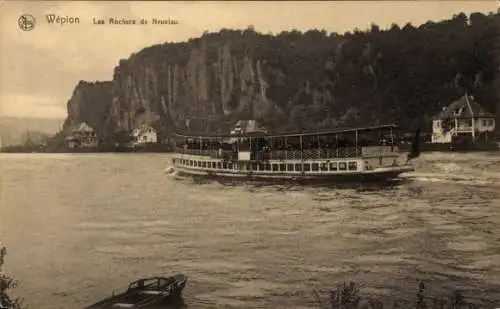 Ak Wépion Namur Belgien, Les Rochers de Neuviau, Salondampfer, Felsen