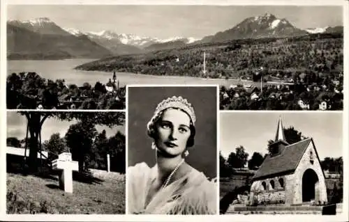 Ak Küssnacht Kanton Schwyz, Gedächtniskapelle Königin Astrid von Belgien, Portrait, Panorama