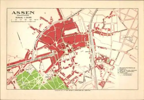 Stadtplan Ak Assen Drenthe Niederlande, Gesamtansicht