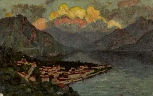 Künstler Ak Menaggio Lago di Como Lombardia, Panorama