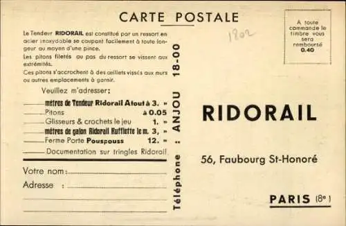 Ak Reklame, Ridorail Tensioner, 56, Faubourg Saint-Honoré, Paris