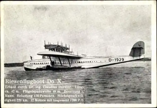 Ak Dornier Do X Riesenflugboot, D 1929