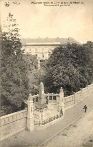 Ak Arlon Aarlen Wallonien Luxemburg, Orban Denkmal in Xivry und Teil vom Hotel