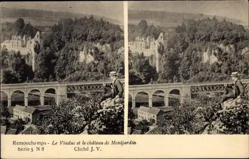 Stereo Ak Remouchamps Aywaille Wallonien Lüttich, Le Viaduc et le chateau de Montjardin