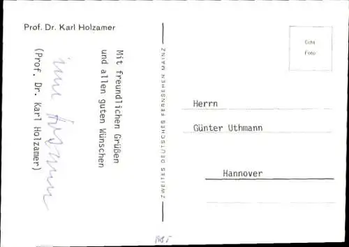 Ak Schauspieler Prof. Dr. Karl Holzamer, Portrait, Autogramm