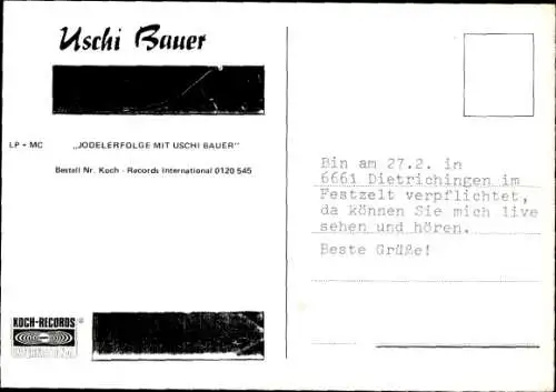 Ak Schauspielerin und Sängerin Uschi Bauer, Portrait, Autogramm