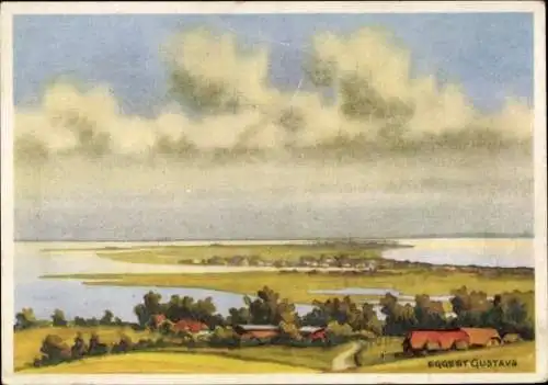 Künstler Ak Gustavs, Eggert, Insel Hiddensee in der Ostsee, Inselblick