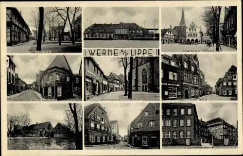 Ak Werne an der Lippe Westfalen, Bahnhof, Kirchplatz, Marktplatz, Rathaus, Hospital