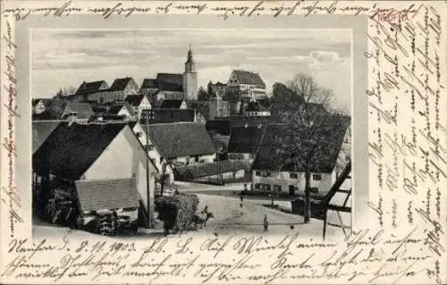 Ak Neufra in Baden Württemberg, Blick auf Stadt und Kirche, Heuwagen