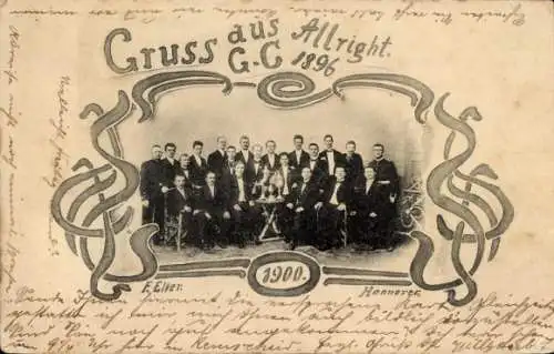 Studentika Ak Gruss aus Allright 1896, Studenten