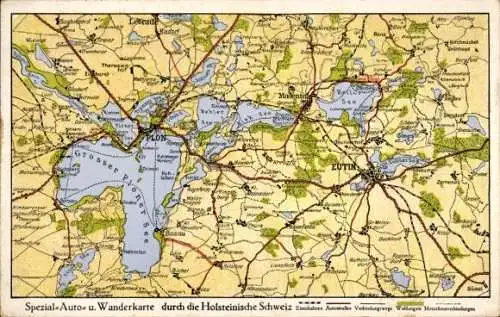 Landkarten Ak Eutin, Plön, Malente, Seen, Wanderkarte Holsteinische Schweiz