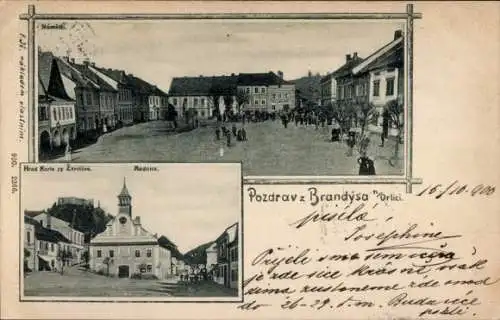 Ak Brandýs Mittelböhmen, Platz, Rathaus