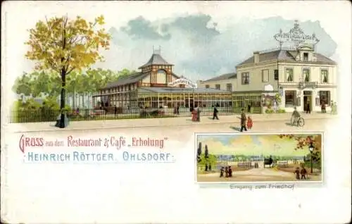 Litho Hamburg Nord Ohlsdorf, Restaurant und Café Erholung, Friedhof