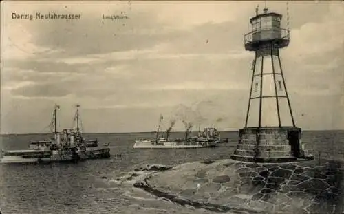 Ak Nowy Port Neufahrwasser Gdańsk Danzig, Dampfer, Leuchtturm