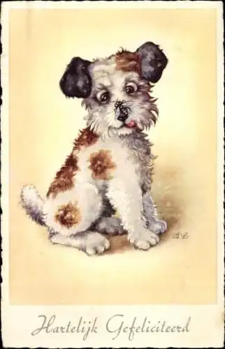 Künstler Ak Terrier hat eine Biene auf der Schnauze