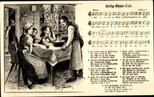 Lied Künstler Ak Schneider, Rud., Heilig Ohmd Lied, Familie beim Bleigießen, Wilhelm Vogel