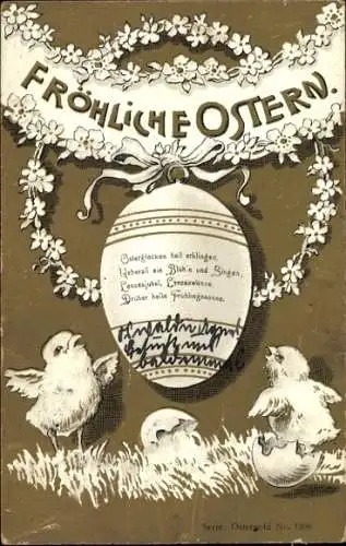 Präge Ak Glückwunsch Ostern, Osterei, Küken