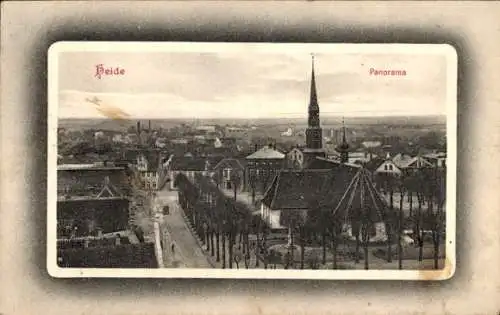 Passepartout Ak Heide in Holstein, Panoramablick auf die Stadt