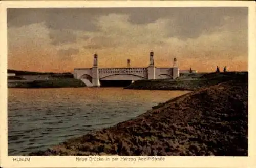 Ak Husum in Nordfriesland, Neue Brücke in der Herzog Adolf Straße