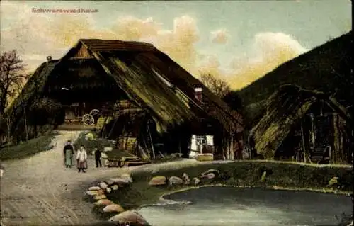 Ak Schwarzwaldhaus, Bauernhaus, Teich