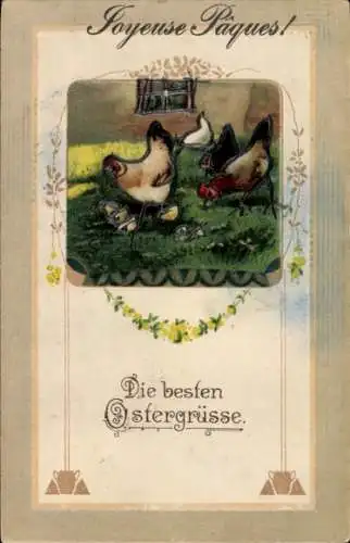 Künstler Ak Glückwunsch Ostern, Hühner