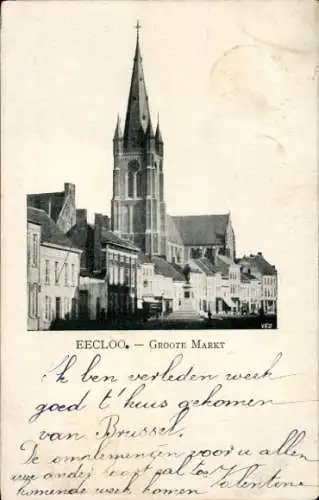 Ak Eeklo Ostflandern, Grand' Place, Großer Platz, Kirche