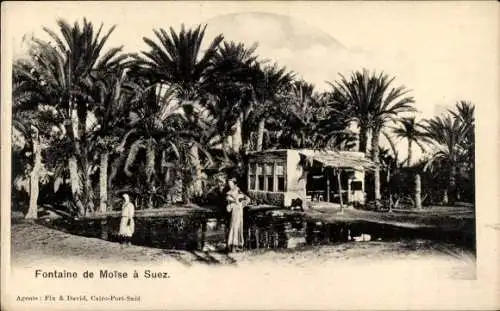 Ak Suez Ägypten, Moise-Brunnen in Suez