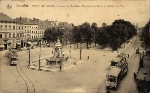 Ak Bruxelles Brüssel, Porte de Namur, Fontaine de Brouckere, Boulevard du Regent et Av. des Arts