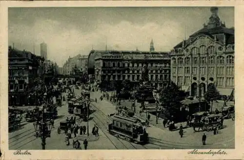 Ak Berlin Mitte, Alexanderplatz, Straßenbahnen, Kutschen