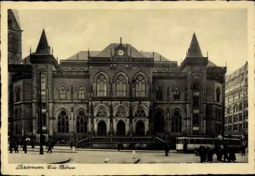 Ak Hansestadt Bremen, Börse, Straßenbahn