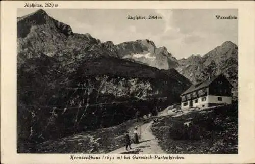 Ak Garmisch Partenkirchen in Oberbayern, Kreuzeckhaus, Adolf Zoeppritz Haus, Zugspitze, Alpspitze