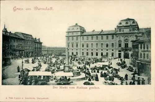 Ak Darmstadt in Hessen, Markt, Blick vom Rathaus