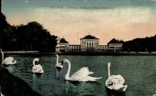 Ak Nymphenburg München Bayern, Königliches Schloss Nymphenburg, Schwäne