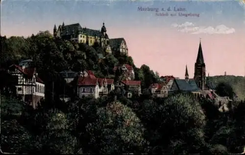 Ak Marburg an der Lahn, Schloss mit Umgebung, Panorama