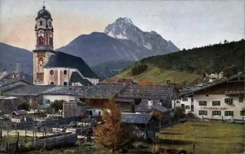 Ak Mittenwald in Oberbayern, Kirche, Teilansicht