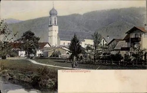 Ak Oberammergau in Oberbayern, Teilansicht, Kirche