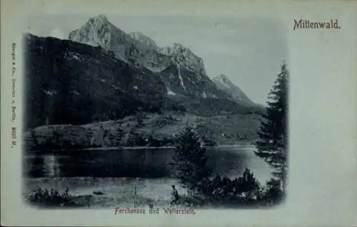 Mondschein Ak Mittenwald in Oberbayern, Ferchensee, Wetterstein