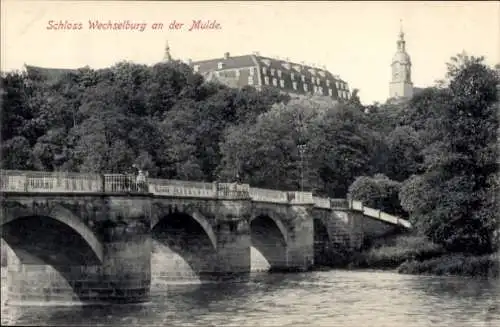 Ak Wechselburg in Sachsen, Schloss, Brücke an der Mulde