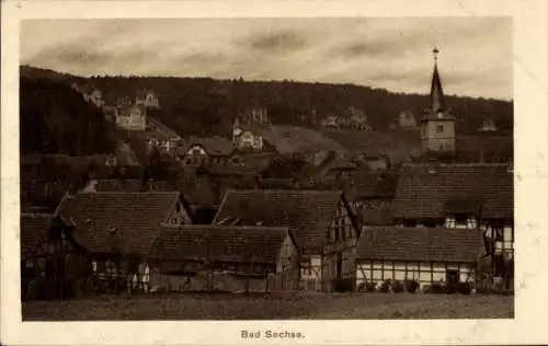 Ak Bad Sachsa im Harz, Teilansicht, Fachwerkgebäude, Kirche