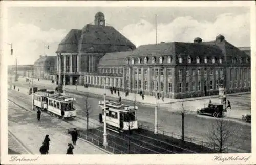 Ak Dortmund im Ruhrgebiet, Hauptbahnhof, Straßenbahn