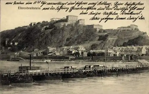 Ak Ehrenbreitstein Koblenz am Rhein, Festung, Schiffbrücke