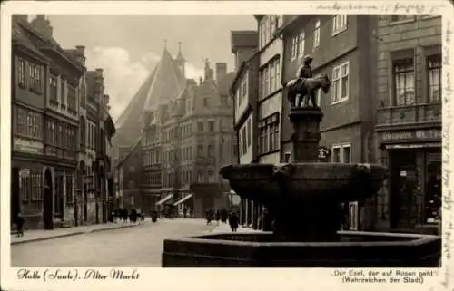 Ak Halle an der Saale, Alter Markt, Eselsbrunnen, Der Esel der auf Rosen geht