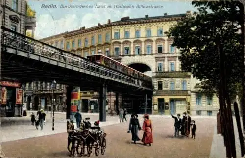 Ak Berlin Schöneberg, Durchbrochenes Haus mit Hochbahn, Bülowstraße