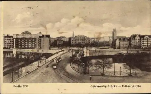 Ak Berlin Tiergarten Moabit, Gotzkowskybrücke, Erlöserkirche