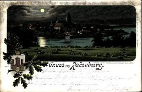 Mondschein Litho Ratzeburg im Herzogtum Lauenburg, Gesamtansicht