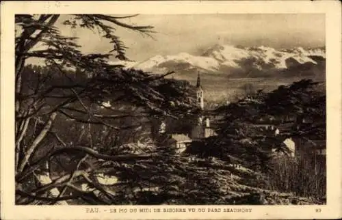 Ak Pau Pyrénées-Atlantiques, Pic du Midi de Bigorre vu du Parc Beaumont