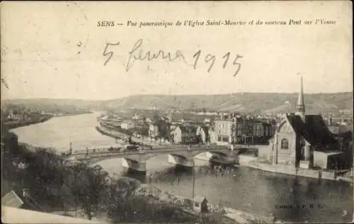 Ak Sens Yonne, Panorama, Kirche St. Maurice, Brücke