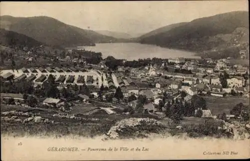 Ak Gérardmer Lothringen Vogesen, Panorama der Stadt und des Sees, Ortspanorama, Baracken